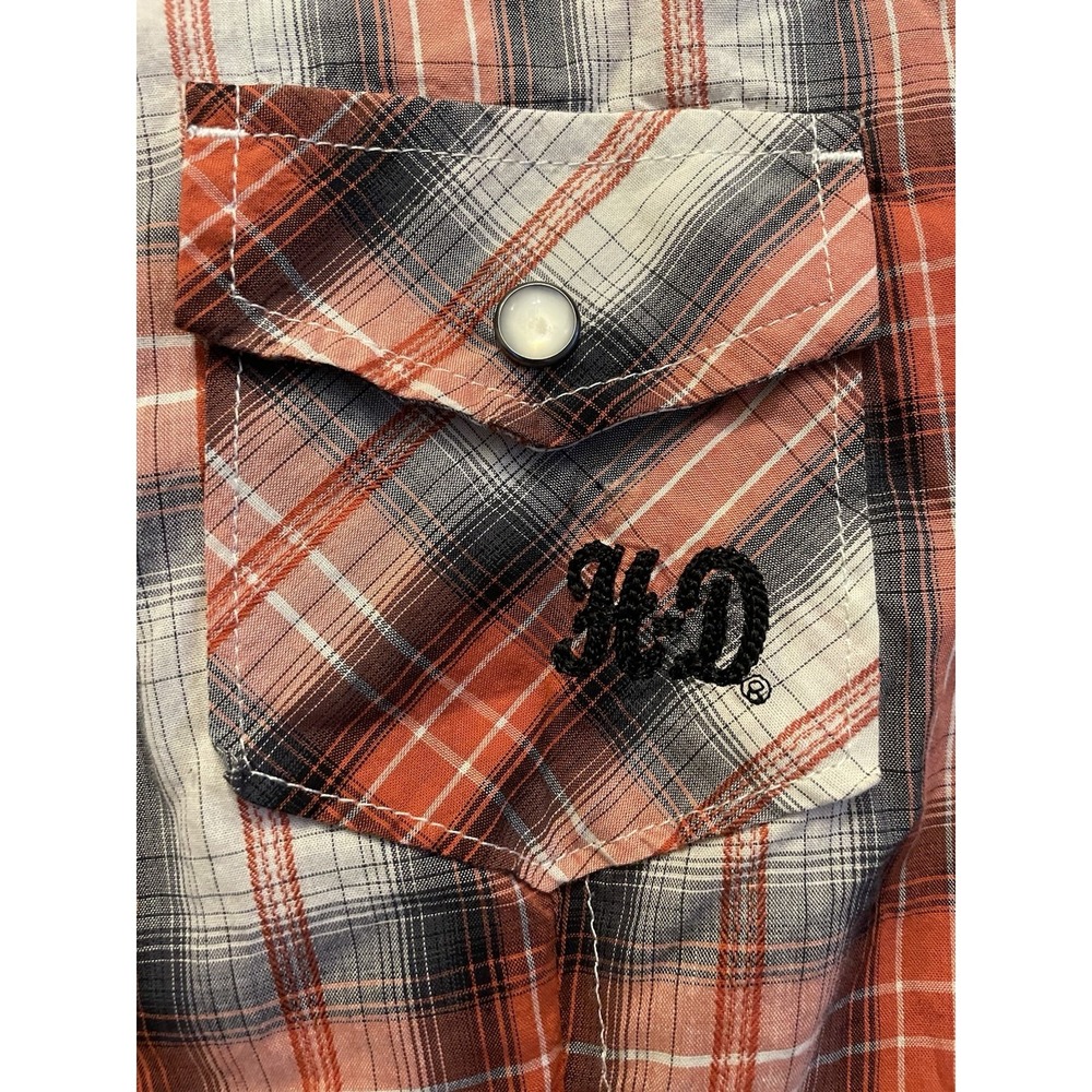 Harley Davidson Short Sleeve Shirt Pearl Snap Orange Logo Women's Medium JBHS - Picture 7 of 10